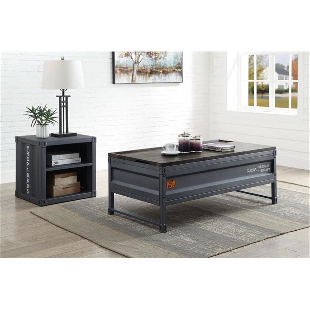 Acme Cargo Metal Coffee Table with Lift Top in Weathered Oak and Gunmetal
