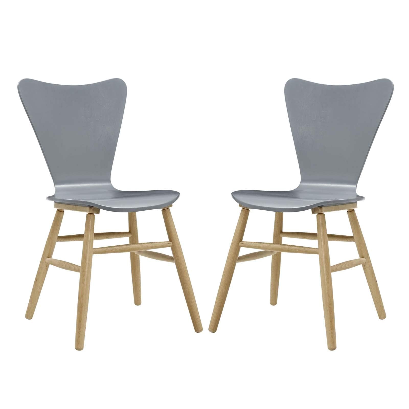 Modway Cascade Mid-Century Modern Wood Two Kitchen And Dining Room Chairs In Gray