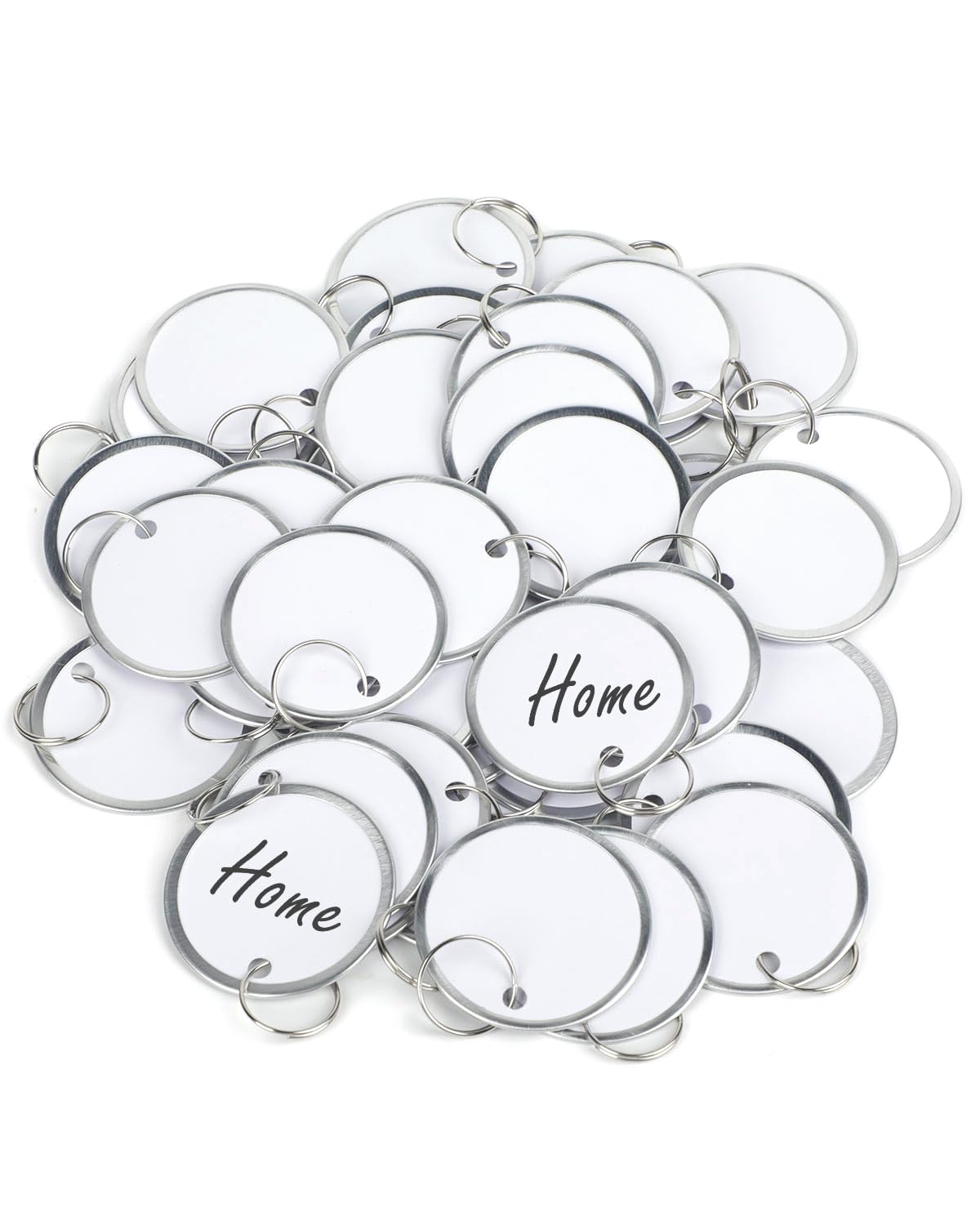 Uniclife Metal Rim Key Tags 1.5 Inch Round Key Chain Tags Writable White Paper Labels With Metal Edges And Split Rings Sturdy Li