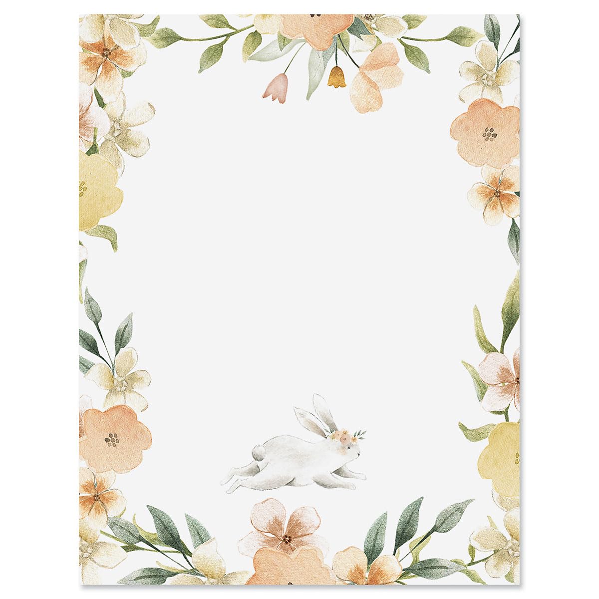 Current Sweet Bunny Easter Letter Paper - Decorative Spring Stationery Sheets With Floral Border, Printable Holiday, Wedding & B