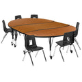 Flash Furniture Mobile 86" Oval Wave Collaborative Laminate Activity Table Set With 14" Student Stack Chairs, Oak/Black