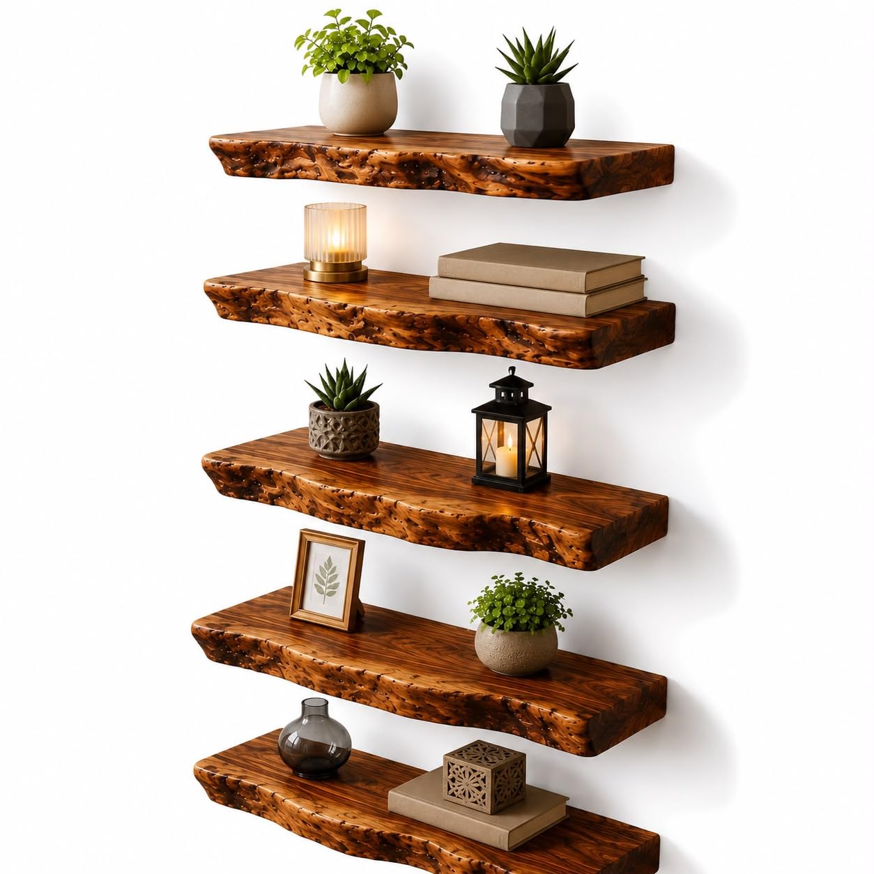 Dreamy Design Live Edge Wall Shelves Set Of 5 | Acacia Wood For Living Room, Bedroom, Kitchen, Bathroom & Home Dcor | Wall Mount