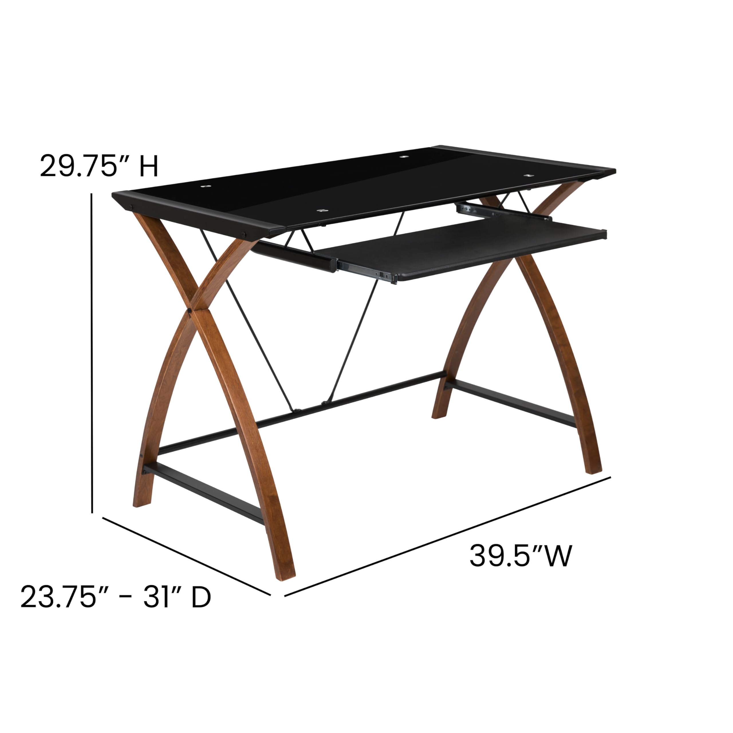 Flash Furniture Jude Black Glass Computer Desk with Pull-Out Keyboard Tray and Crisscross Frame