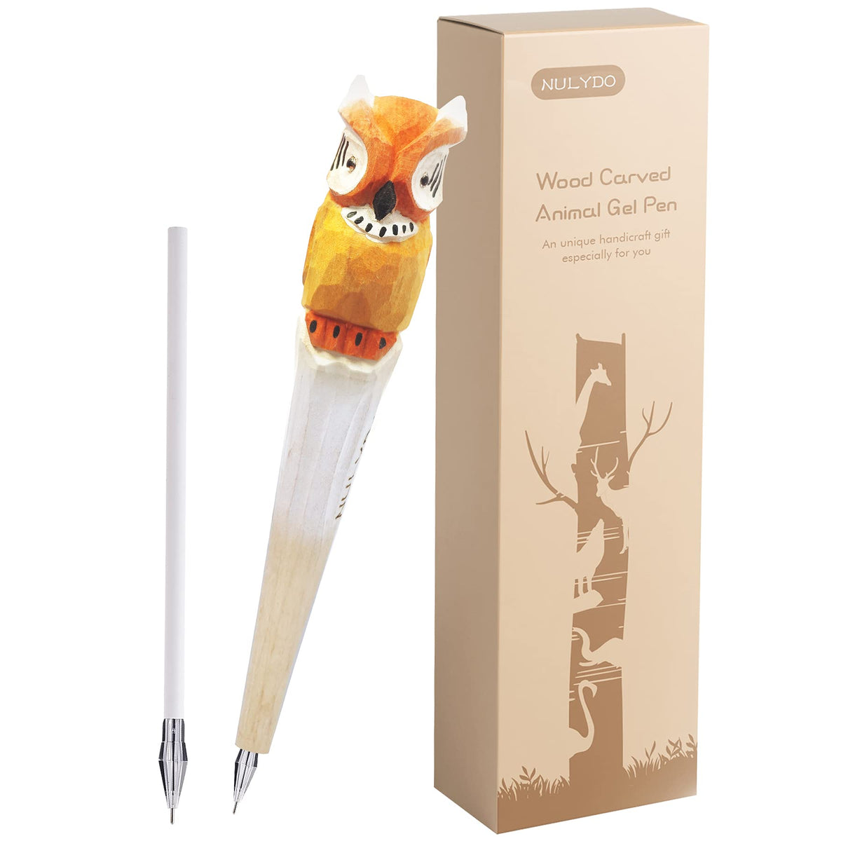 Nulydo 100% Handmade Wood Carved Animal Gel Pen | Owl, Fun Pen Cute Stationary Supply, Novelty Writing Pen, Office Supply, Uniqu
