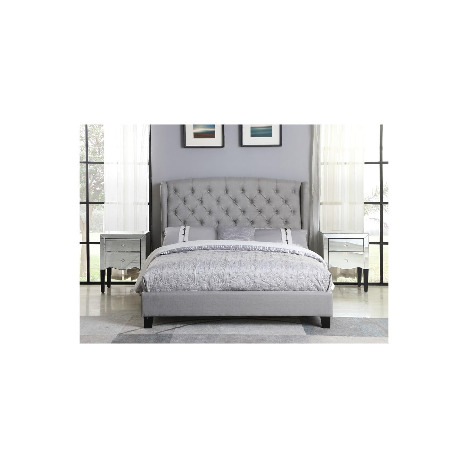 Best Master Furniture Yvette Upholstered Tufted With Wingback Platform Bed King, Grey