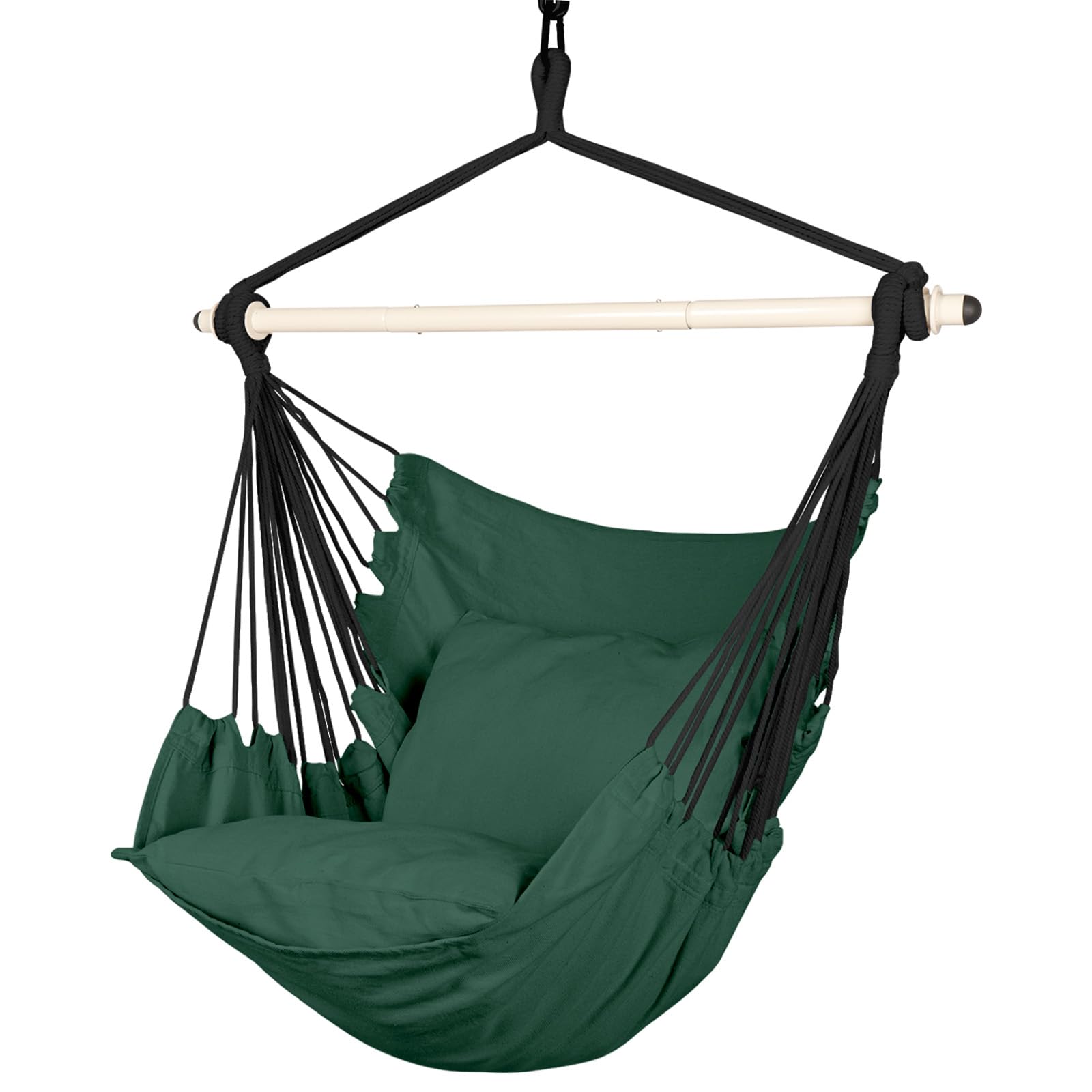 Highwild Hammock Chair Hanging Rope Swing - Max 500 Lbs - 2 Cushions Included - Steel Spreader Bar with Anti-Slip Rings - for An