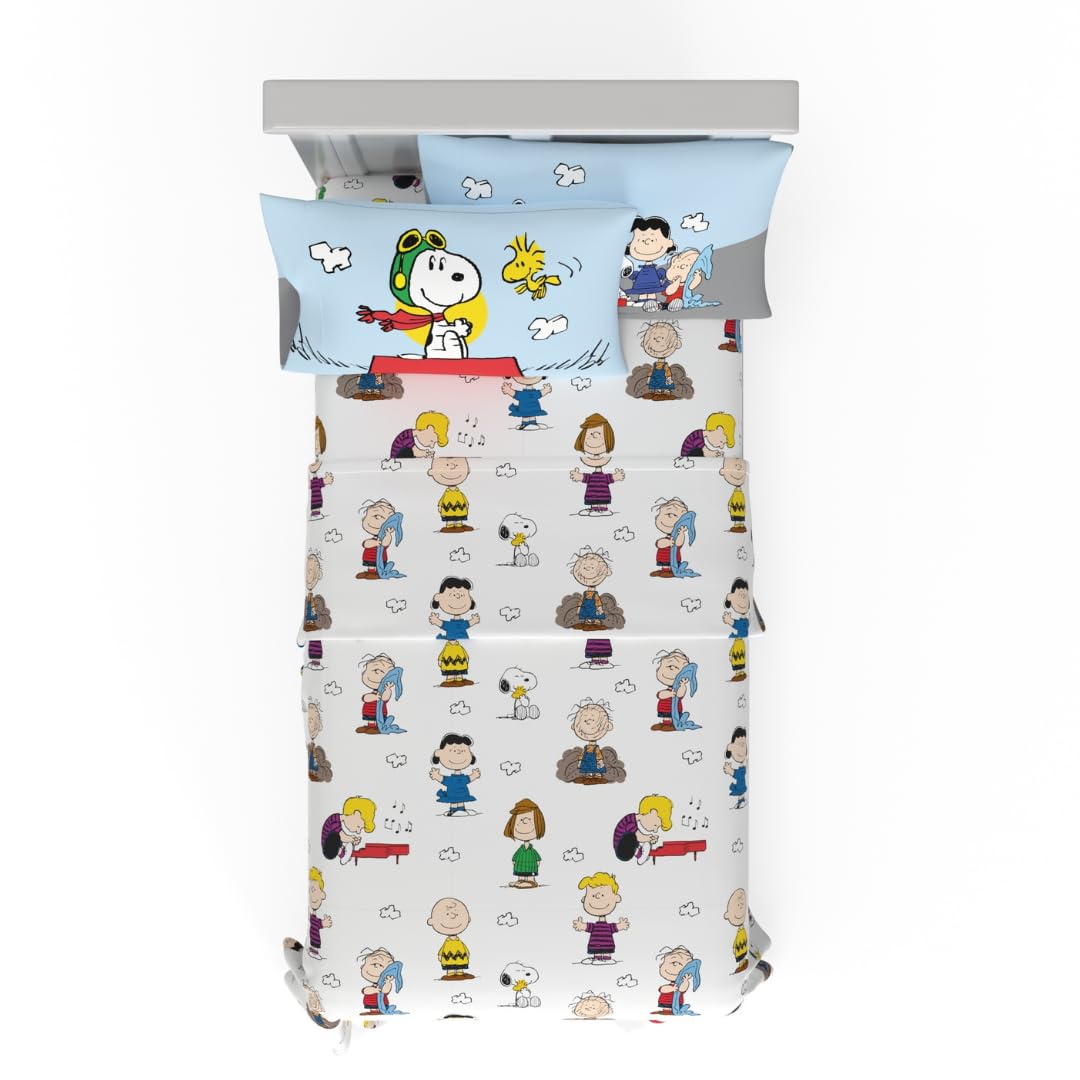 Franco Collectibles Peanuts Snoopy Bedding Super Soft Cozy Microfiber 3 Piece Twin Sheet Set, (Officially Licensed Product)