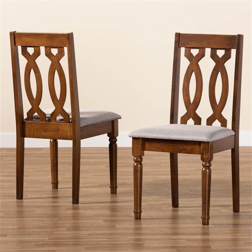 Baxton Studio Cherese Modern and Contemporary Grey Fabric Upholstered and Walnut Brown Finished Wood 2-Piece Dining Chair Set
