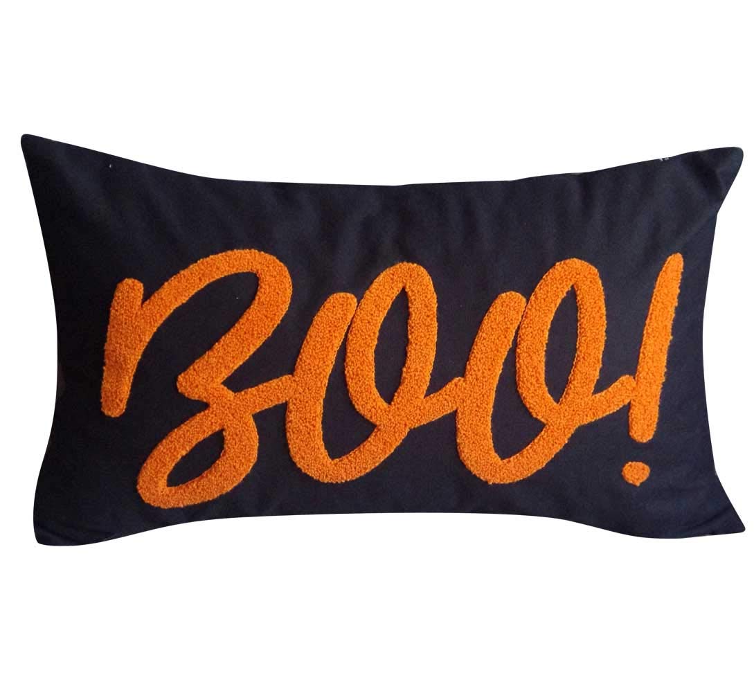 Decopow Embroidered Halloween Decor Pillow Cover, Decorative Canvas Pillow Cover For Halloween Style Decor (Boo)