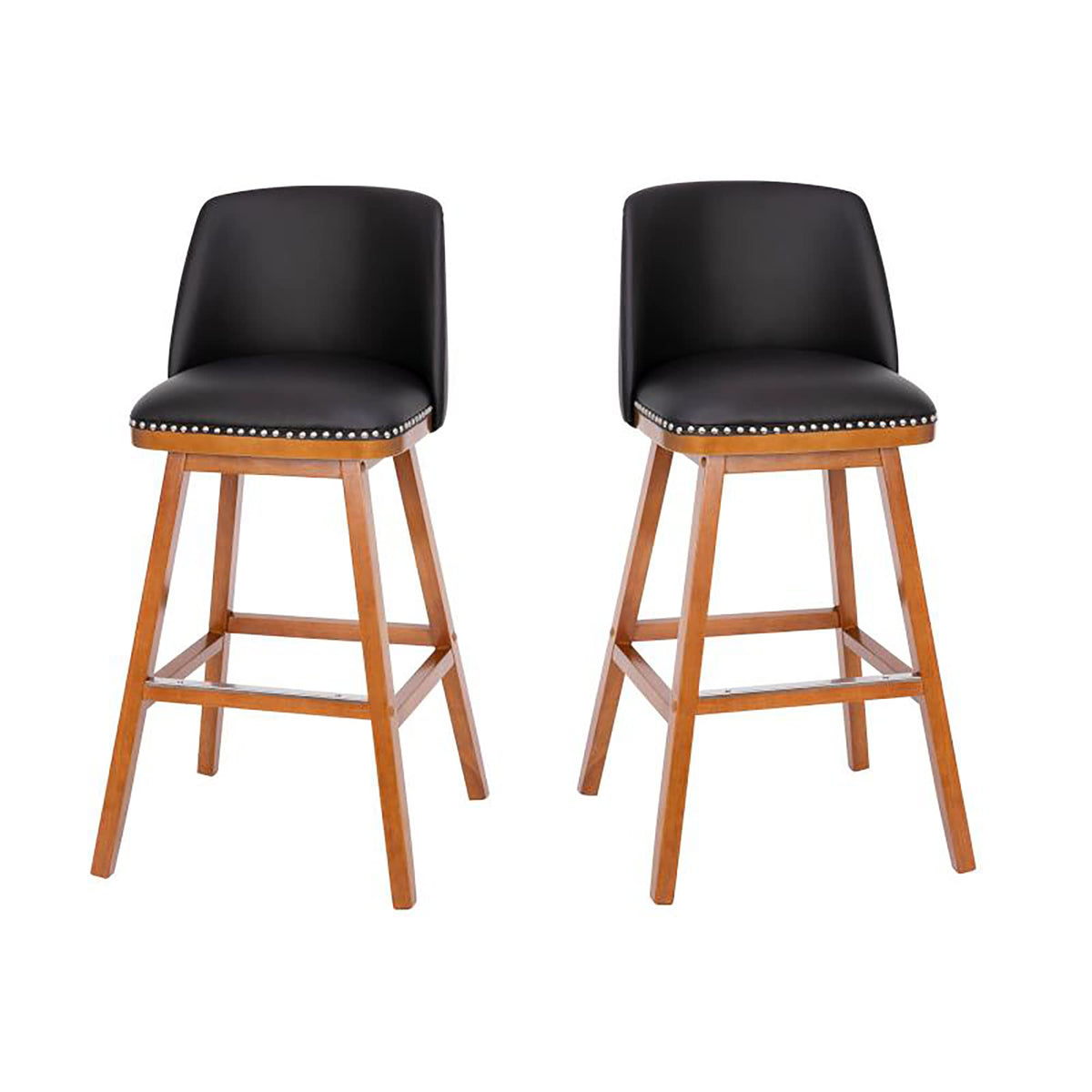 Flash Furniture Julia Set of 2 Transitional Counter Stools - Black LeatherSoft Upholstery - Silver Nailhead Trim - 30 Inch - Walnut Finish Wood Frames