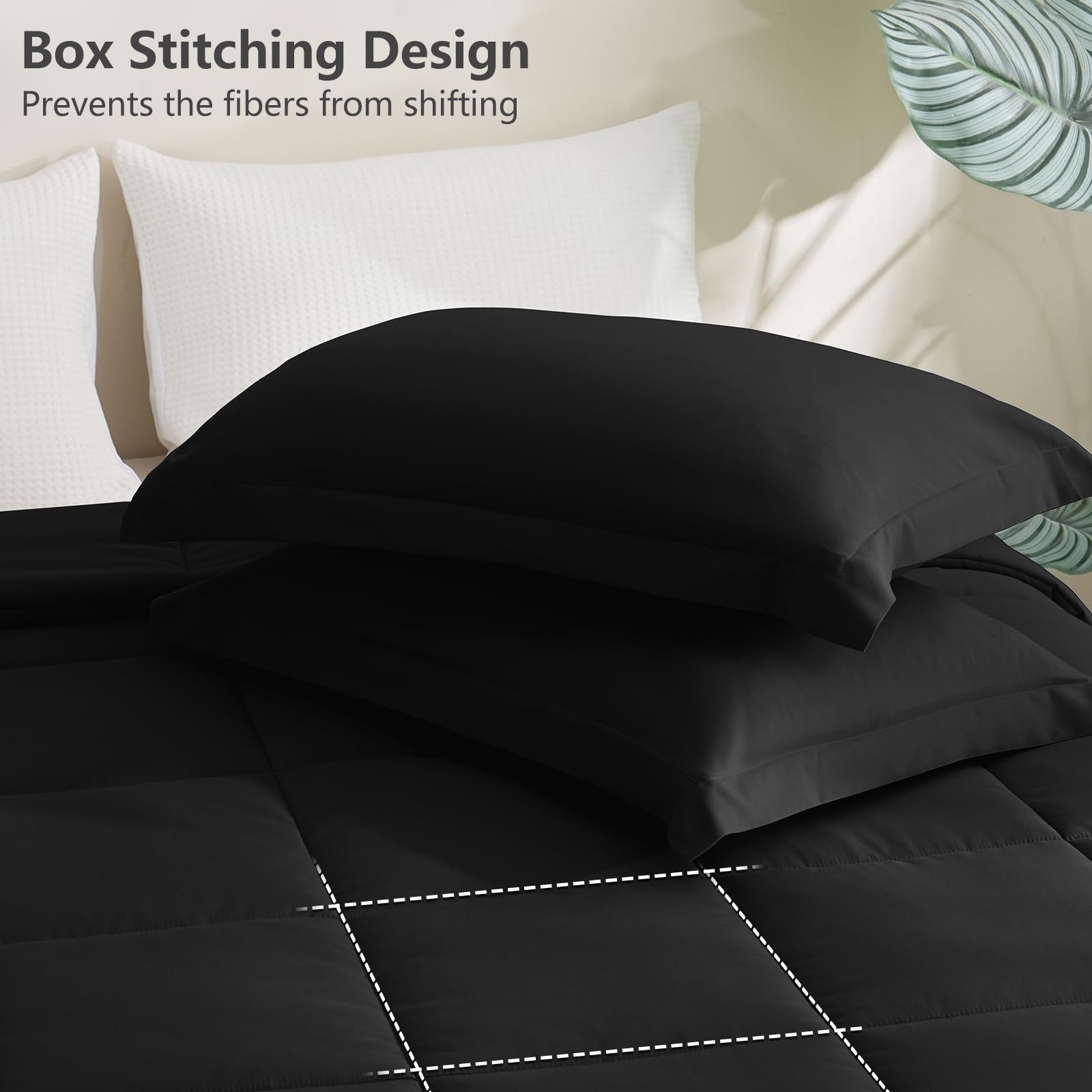 Cozylux King Size Comforter Set - Black Comforter King Size, 3 Pieces Box Stitched Bed Set For All Seasons, Soft Lightweight Bedding Sets With 1 Down Alternative Comforter And 2 Pillow Shams