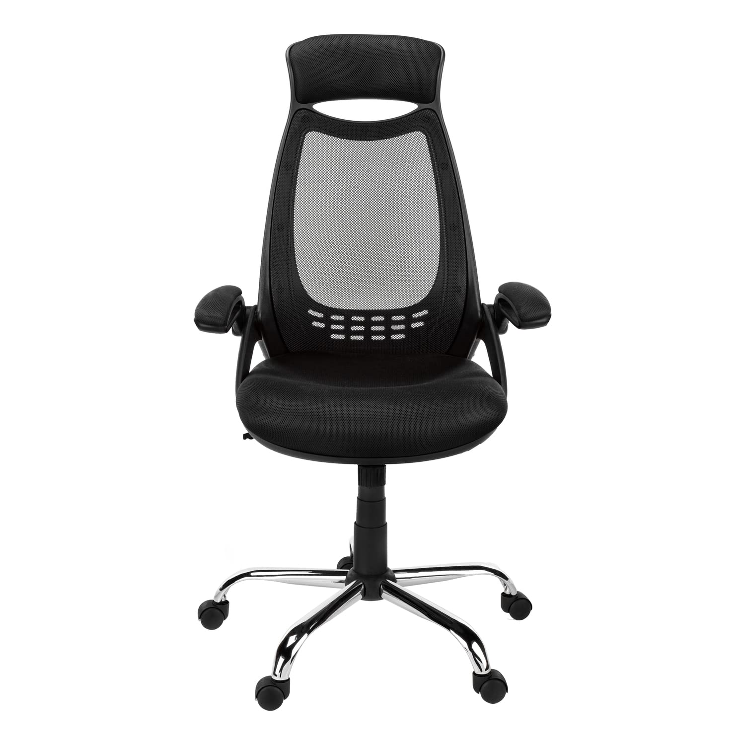 Monarch Specialties 7268, Adjustable Height, Swivel, Ergonomic, Armrests, Computer Desk, Work, Metal, Black, Contemporary, Modern Office Chair Mesh Chrome High-Back Executive, 28' L x 23.75' W x 45' H