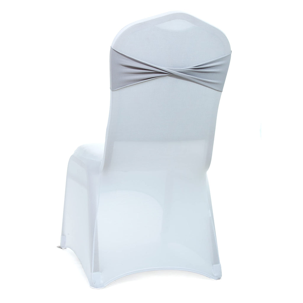 Mds Pack Of 25 Spandex Chair Sashes Bow Sash Elastic Chair Bands Ties Without Buckle For Wedding And Events Decoration Lycra Slider Sashes Bow - Light Silver