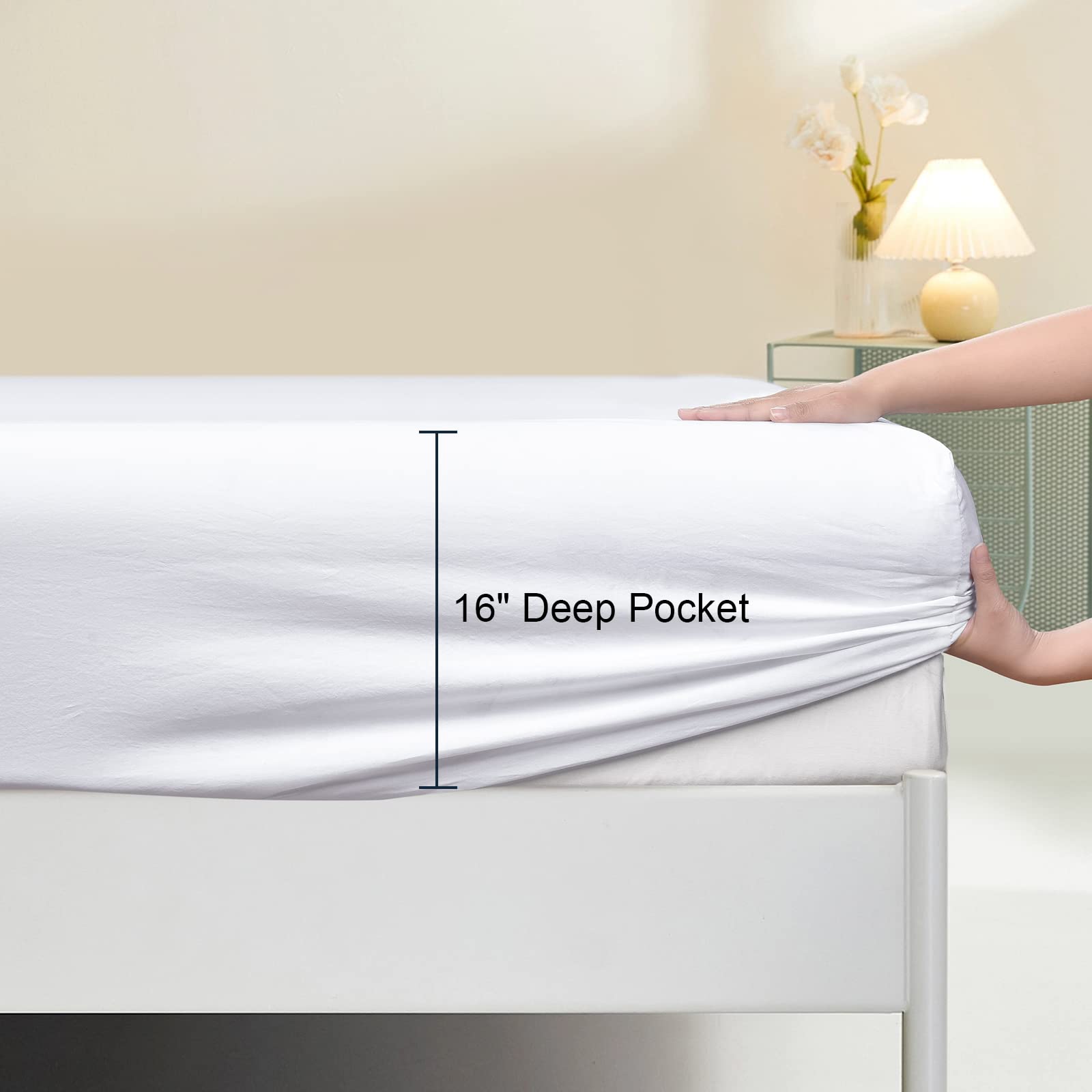 Phf 100% Garment Washed Cotton Fitted Sheet Twin Size - Cozy Cloud Soft Linen Like Bottom Sheet Only With Elastic Deep Pockets,