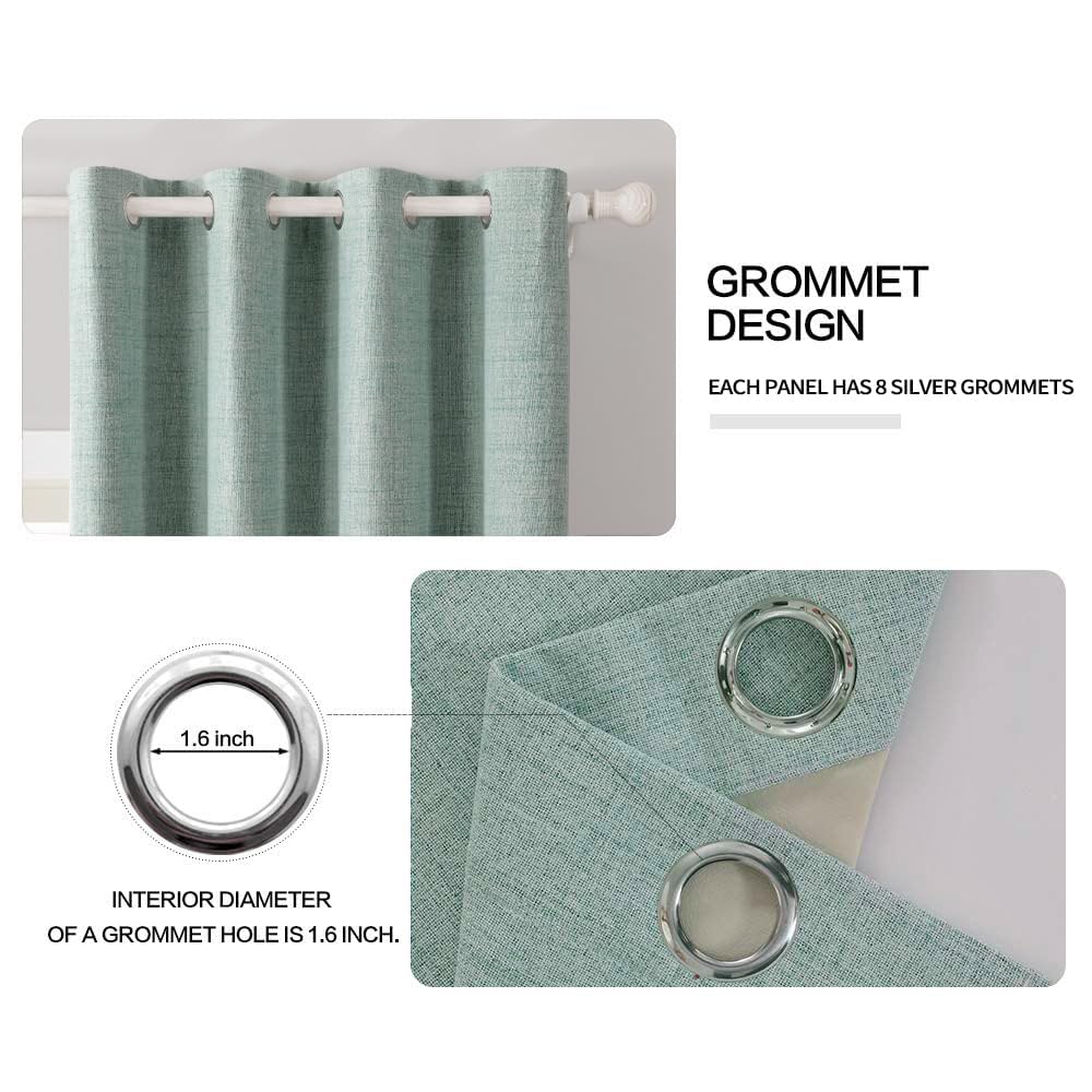 Miulee Linen Texture Curtains For Bedroom Solid 100% Blackout Thermal Insulated Seafoam Green Curtains Grommet Room Darkening Curtains/Draperies For Living Room Nursery 52X84 Inch (2 Panels)