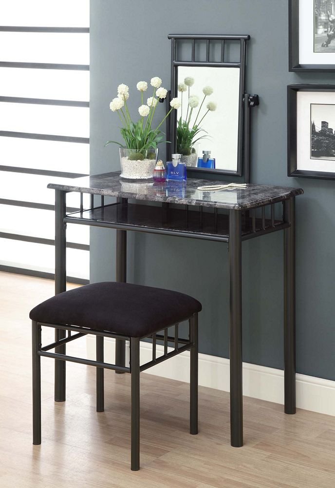 Vanity & Stool 51' Charcoal Grey Metal,Mirror I 3062