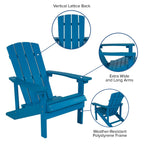 Flash Furniture Charlestown Commercial 2 Chair and Side Table Adirondack Set - Blue Poly Resin - Weather Resistant