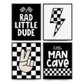 PLKMN Rad Little Dude Prints Set of 4,Preppy Peace Hand Lightning Sign Racing flag Poster Prints,Retro Black Buffalo Plaid Decor
