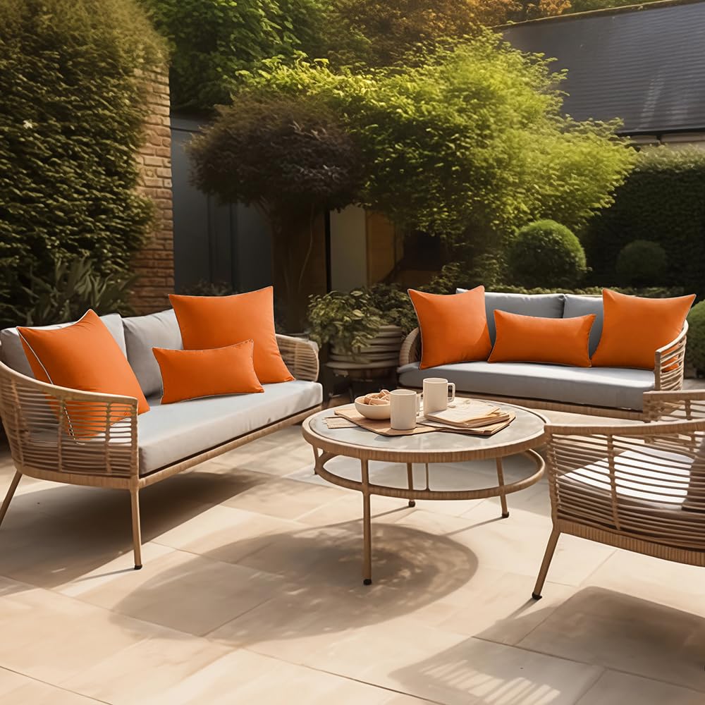 Miulee Pack Of 2 Outdoor Waterproof Pillow Covers Decorative Farmhouse Throw Pillow Covers Square Solid Color Couch Pillow Covers For Patio Tent Bed Sofa Living Room 18X18 Inch Orange