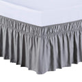 Meila Wrap Around Bed Skirt Three Fabric Sides Elastic Dust Ruffled 24 Inch Tailored Drop,Easy To Install Fade Resistant-Grey, Q