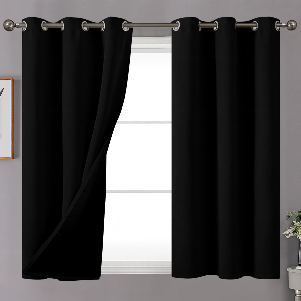 Youngstex 100% Blackout Curtains 45 Inches Length For Short Window, Grommet Thick Full Light Blocking Thermal Insulated Drapes F