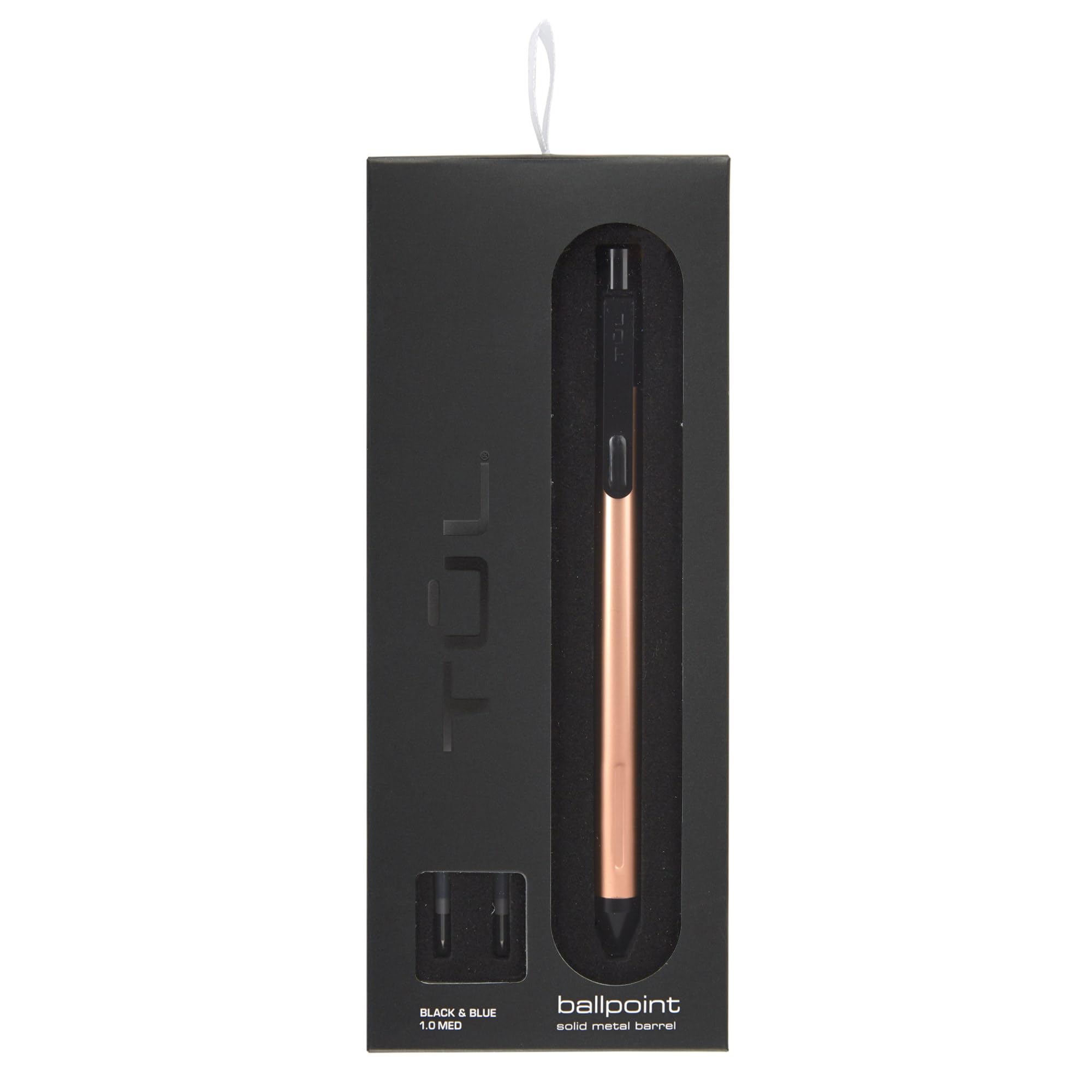 Tul Fine Writing Solid Metal Barrel Retractable Ballpoint Pen With 2 Refills, Medium Point, 1.0 Mm, Rose Gold Barrel, Black/Blue