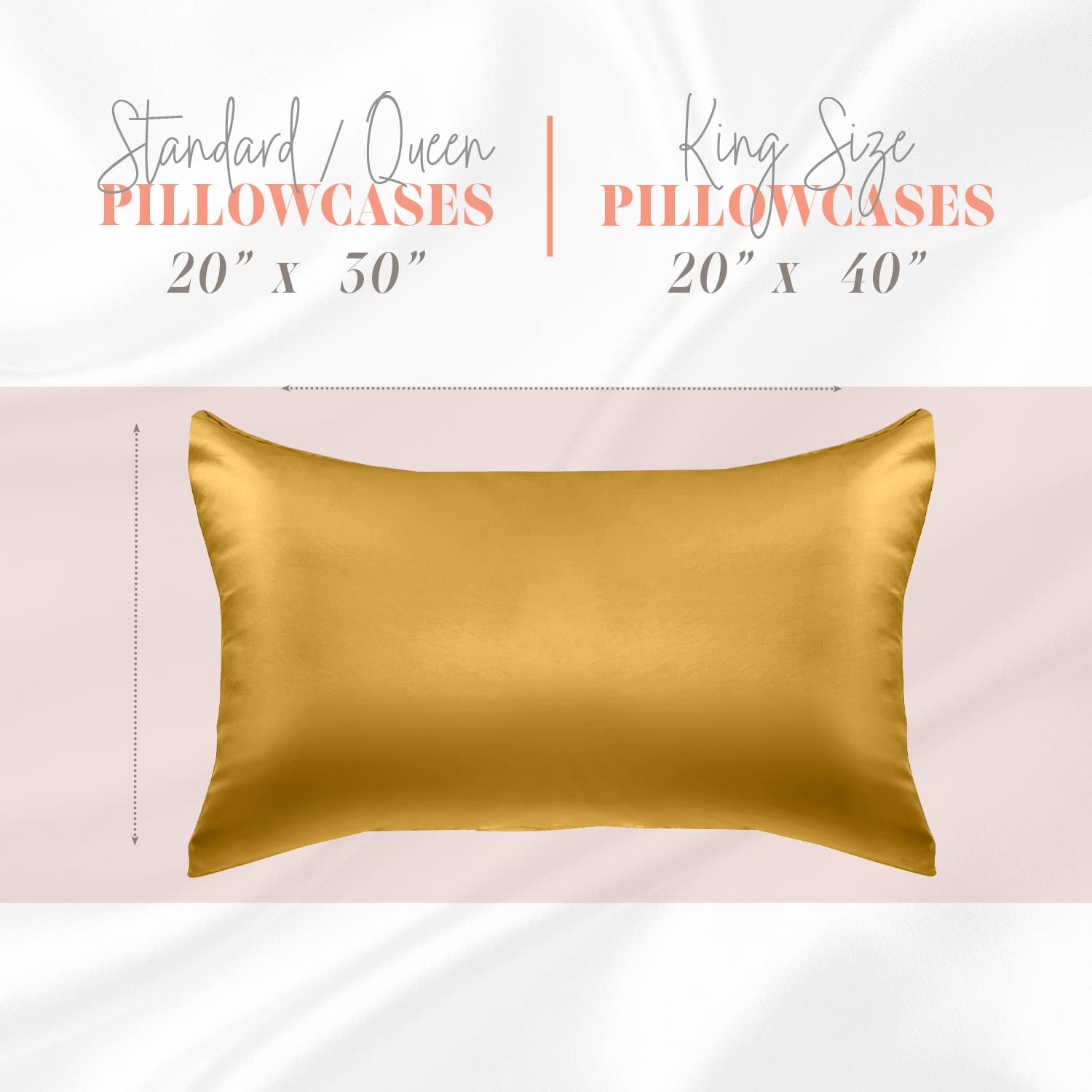 Elegant Comfort Silky And Luxurious 2-Piece Satin Pillowcase Set For Healthier Skin And Hair, Hidden Zipper Closure And Beautifully Packaged, Satin Pillowcase Set, King, Gold
