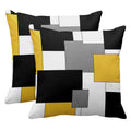 Emvency Set Of 2 Yellow Geometric Throw Pillow Covers Black Grey White Painting Abstract Checkered Design Decorative Pillow Case