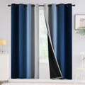 Yakamok 100% Blackout Curtains 72 Inches Long,Room Darkening Blue Curtains Ombre For Bedroom Grommet Thermal Insulated Gradient