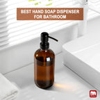GMISUN Amber Glass Soap Dispenser, 17 Fl Oz, Rustproof Stainless Steel Pump, Kitchen & Bathroom Liquid Soap Bottle, Brown
