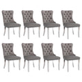 Soarflash Velvet Dining Chair Set Of 8, Upholstered Tufted Dining Room Chair With Nailhead Trim And Solid Silver Plated Leg For