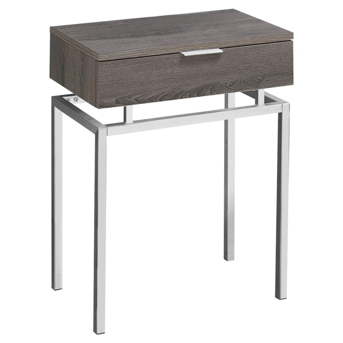 Monarch Specialties 24" H Modern Accent End Table with Rectangular Top and Chrome Metal Base - Dark Taupe