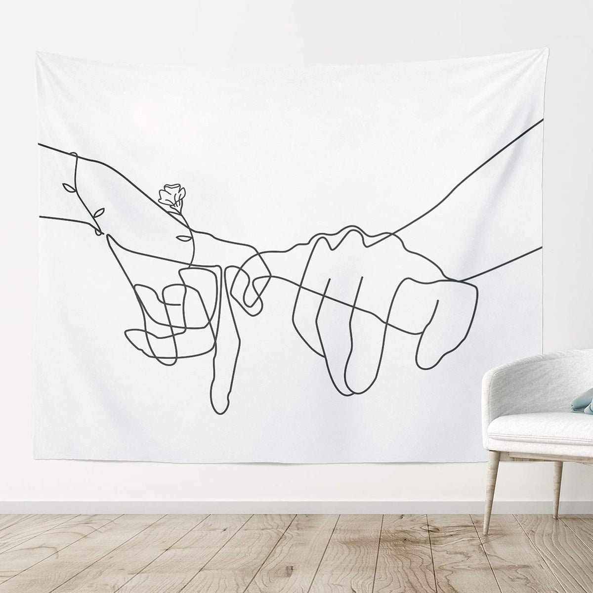 Manicer Black And White Pinky Promise Tapestry, Swear Love Wall Art, Holding Hands Art Line Minimalist Abstract Wall D  Cor For