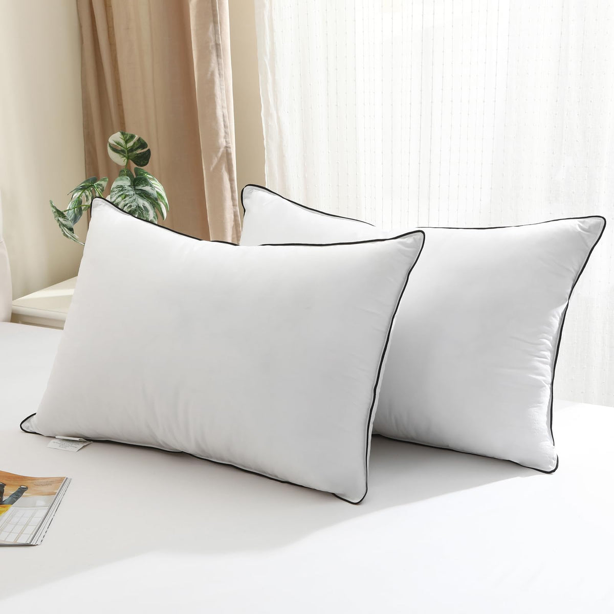 Bpc Feather Down Pillows King Size Set Of 2, Luxury Hotel Bed Pillows With 100% Organic Cotton Cover, Soft Support Surround Fill