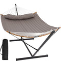 SUNCREAT Hammocks Portable Hammock with Frame, Backyard Double Hammock with Curved Spreader Bar, Brown