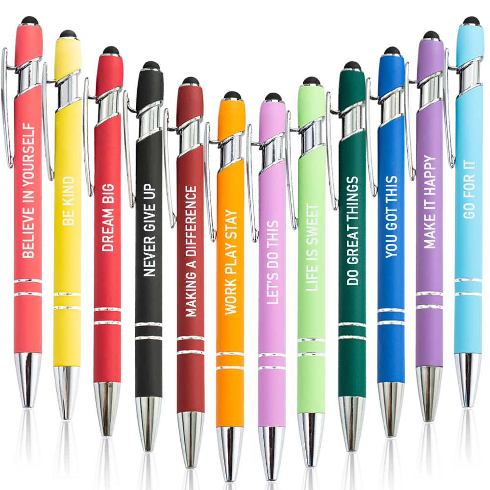 Fuhgkg 12 Pieces Inspirational Quotes Ballpiont Pens For Office Women Screens Touch Stylus Tips For Black Ink Motivation Encoura