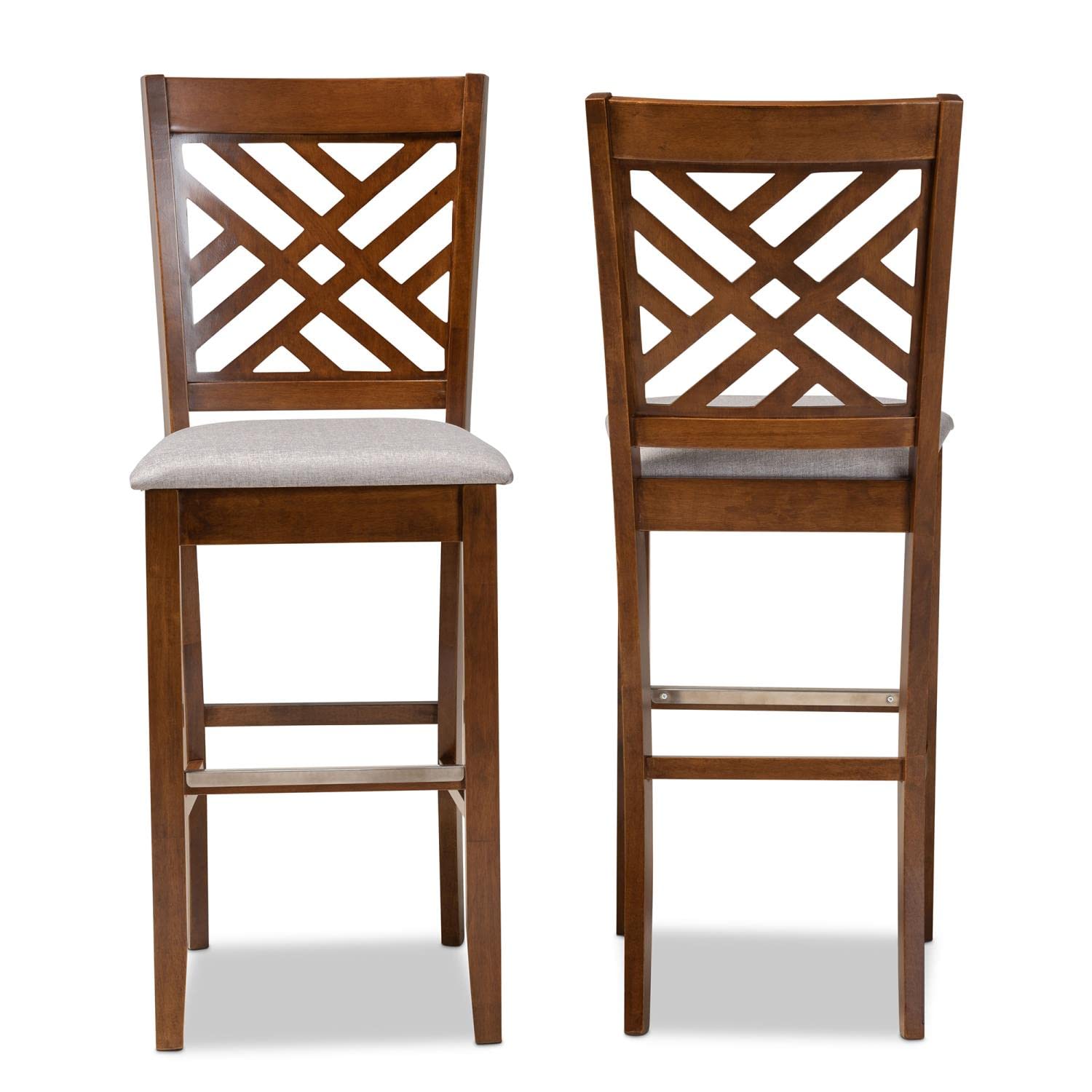Baxton Studio Jason Gray Upholstered Walnut Finished Wood 2-Piece Bar Stool Set