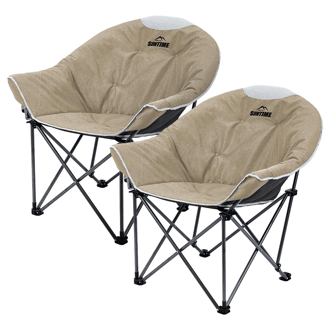 OUTDOOR LIVING SUNTIME Oversized Padded Camping Chair,Portable Comfy Outdoor Folding Moon Round Saucer Chairs for Adults with Ho