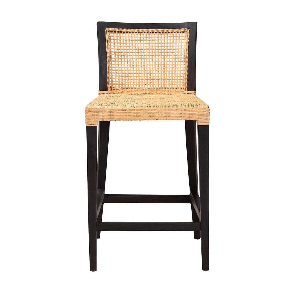 Bali & pari Lingga Modern Bohemian Dark Brown Mahogany Wood and Natural Rattan Counter Stool