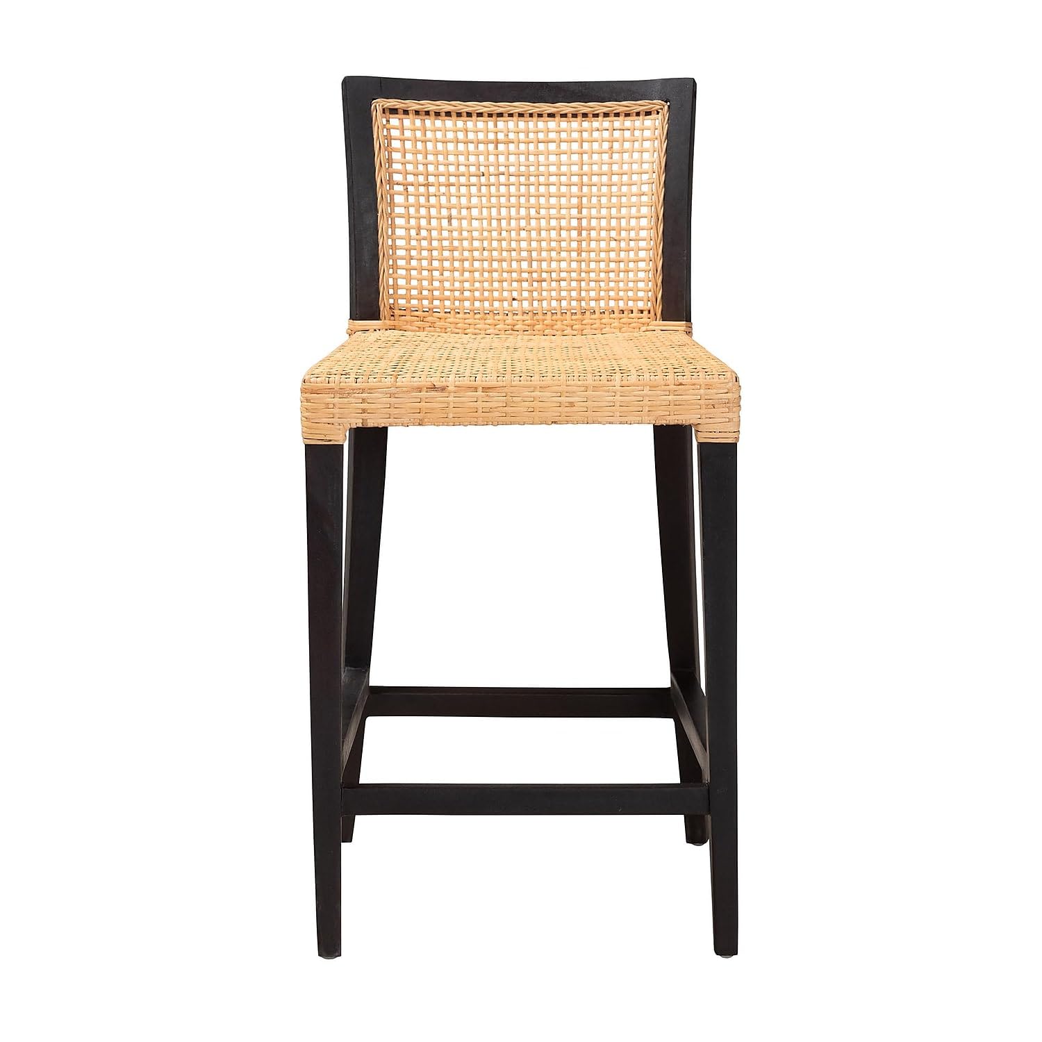 Bali & pari Lingga Modern Bohemian Dark Brown Mahogany Wood and Natural Rattan Counter Stool