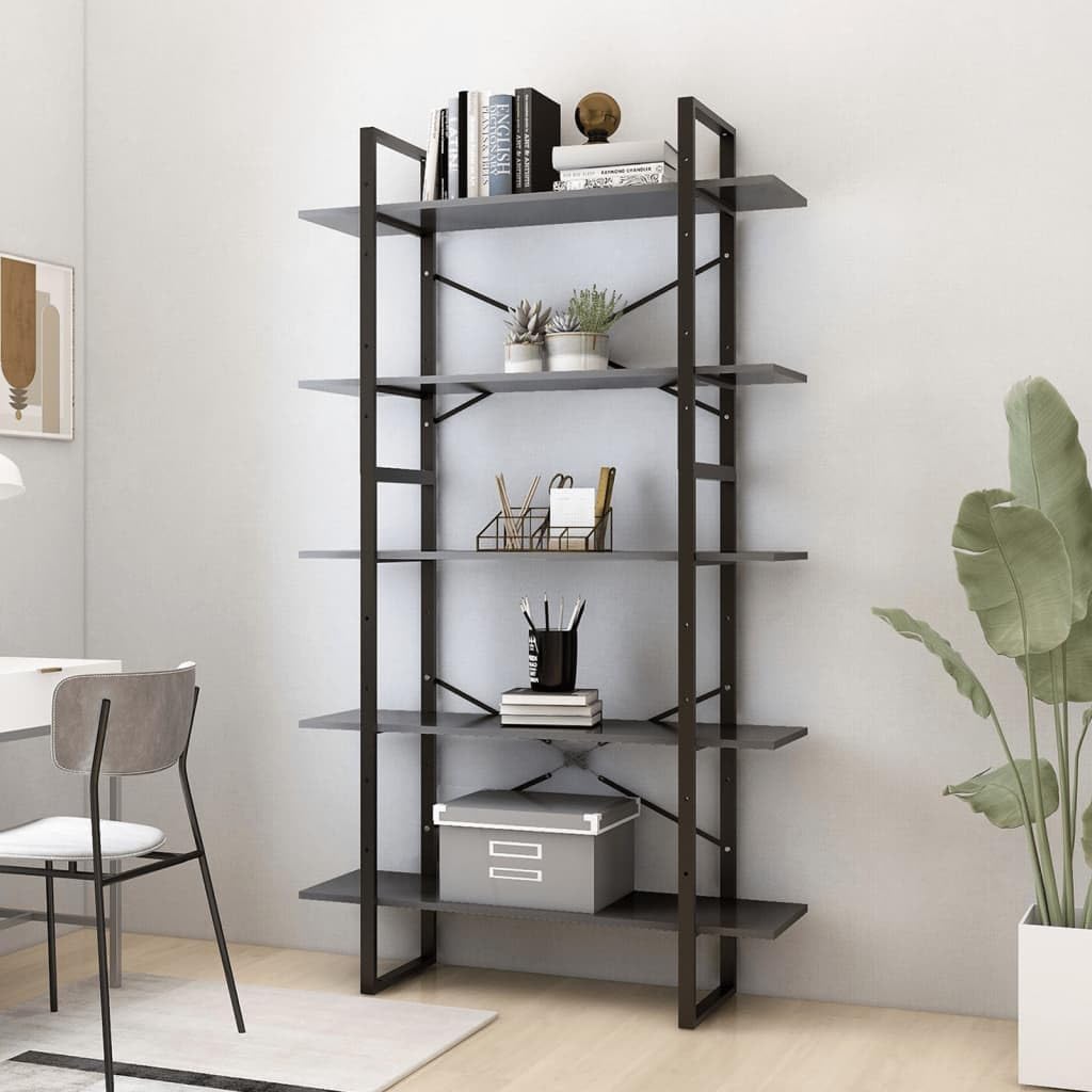 vidaXL 5-Tier Book Cabinet Office Storage Book Rack Bookcase Organizer Bookshelf Standing Shelf Furniture Gray 39.4&quot;x11.8&quot;x68.9&quot; Engineered Wood