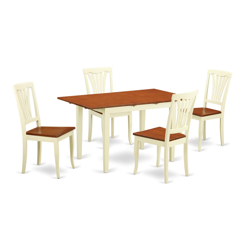 East West Furniture NOAV5-WHI-W 5 Piece Modern Dining Table Set Includes a Rectangle Wooden Table with Butterfly Leaf and 4 Dining Room Chairs, 32x54 Inch, Buttermilk & Cherry