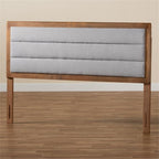 Baxton Studio Dexter Modern and Contemporary Light Grey Fabric Upholstered and Walnut Brown Finished Wood Queen Size Headboard