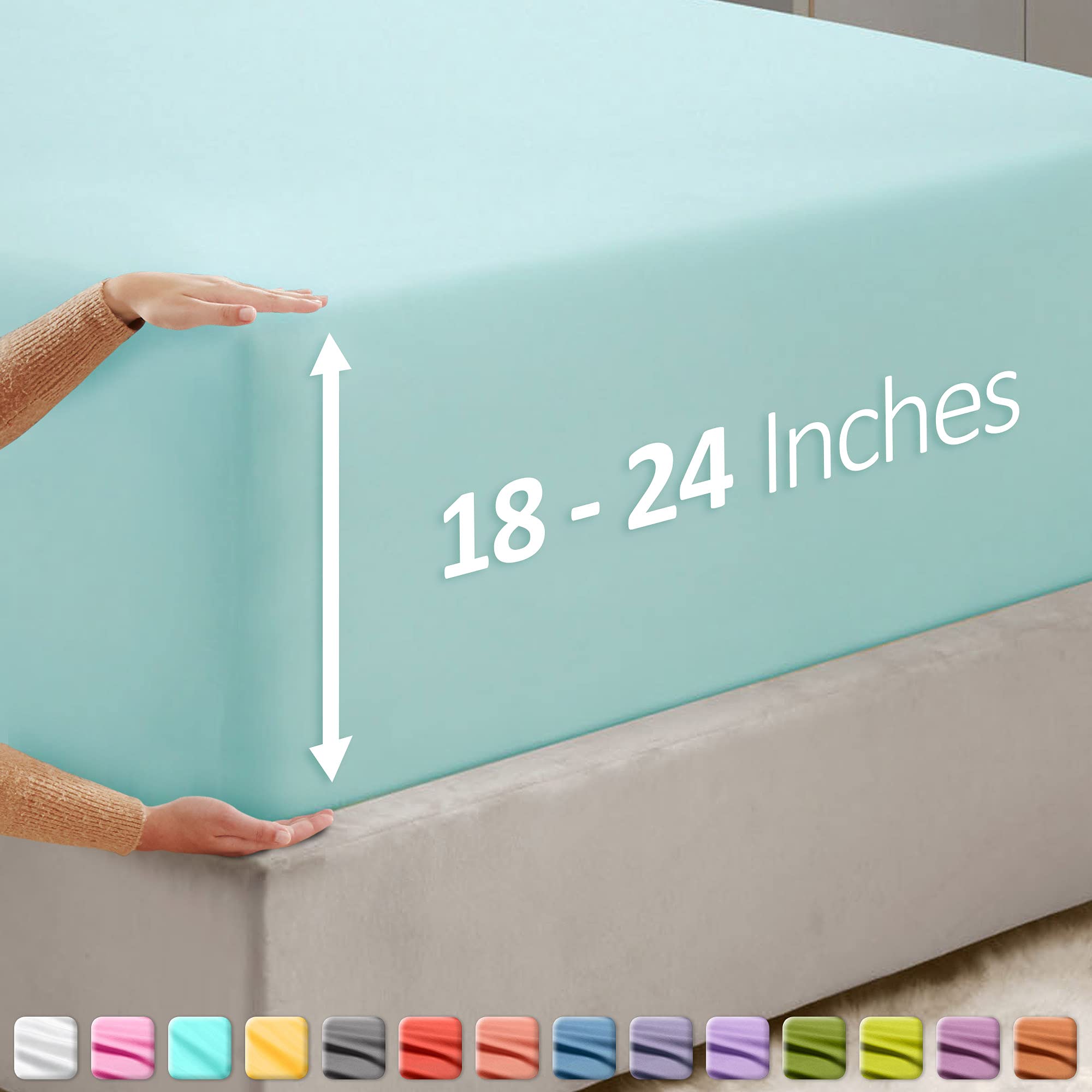 Nestl Extra Deep Pocket King Fitted Sheet, Light Blue Fitted Sheet King Size, 1800 Microfiber King Fitted Sheet Only, Soft King Bed Fitted Sheet Fits Up To 24 Inch Mattress - King Size Fitted Sheets