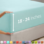 Nestl Extra Deep Pocket Full Fitted Sheet, Light Blue Full Size Fitted Sheet Only, 1800 Microfiber Fitted Bed Sheet, Ultra Soft Full Bed Fitted Sheet Fits Up To 24 Inch Mattress
