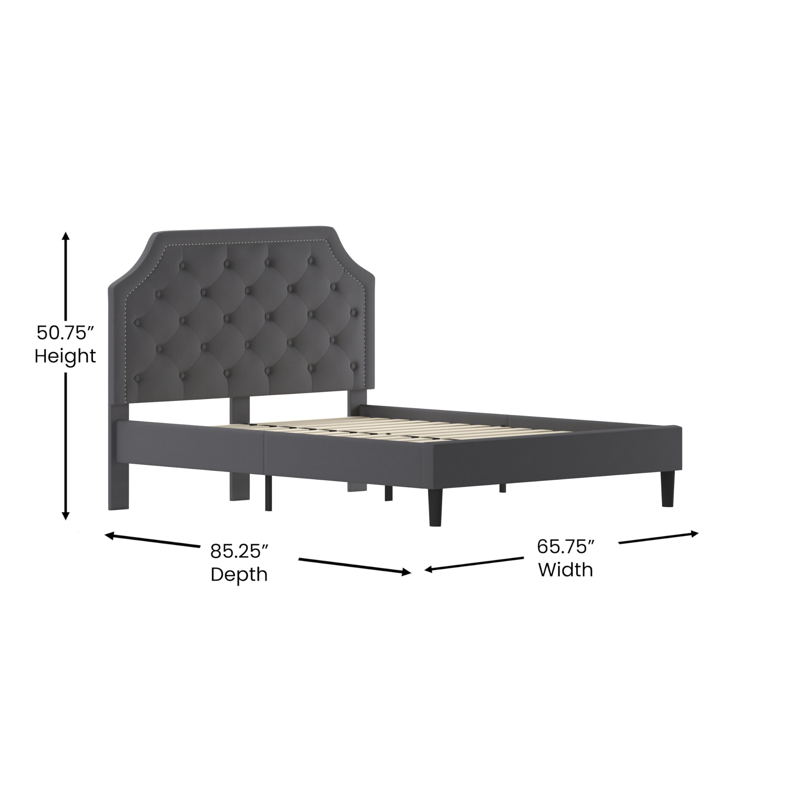 Flash Furniture Brighton Queen Size Tufted Upholstered Platform Bed In Dark Gray Fabric