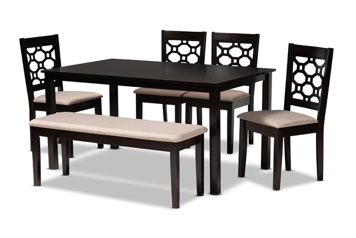 Baxton Studio Gabriel Modern and Contemporary Sand Fabric Upholstered and Dark Brown Finished Wood 6-Piece Dining Set