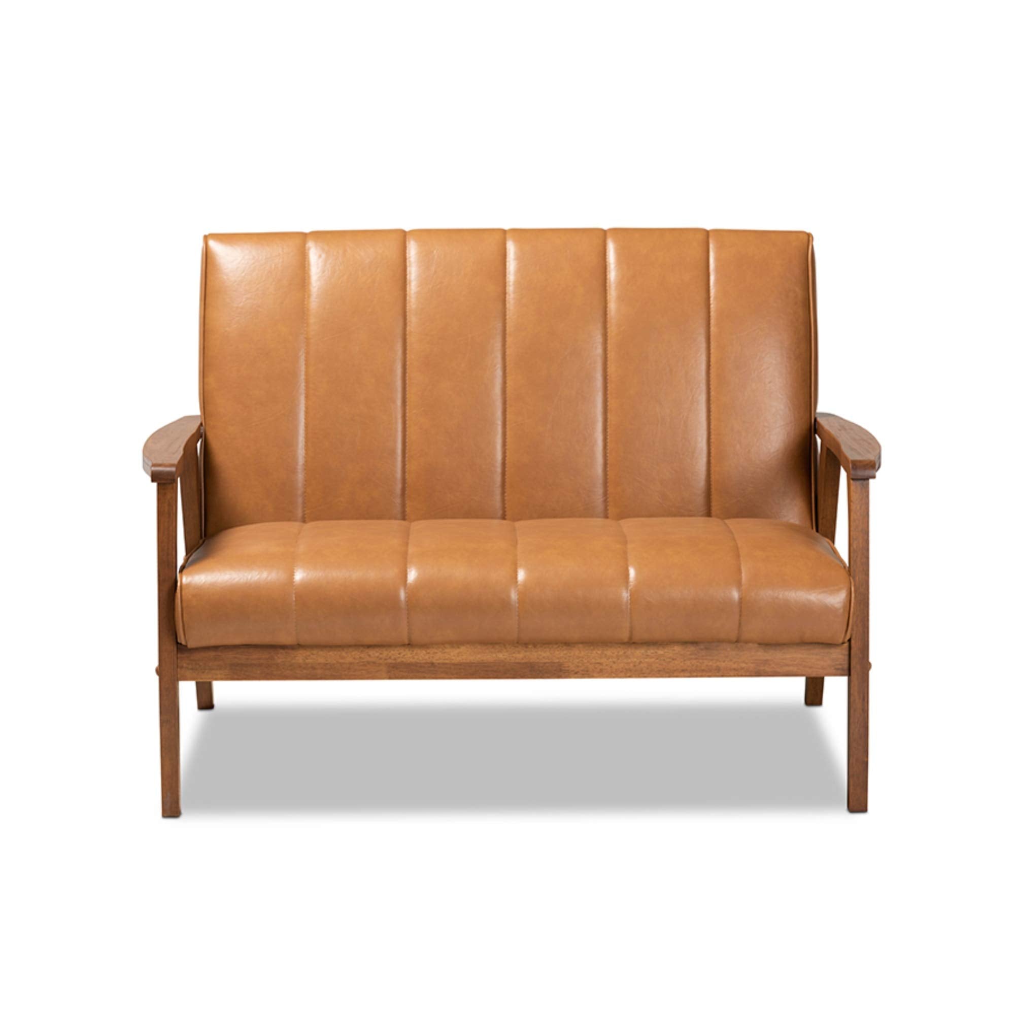 Baxton Studio Nikko Mid-century Modern Tan Faux Leather Upholstered and Walnut Brown finished Wood Loveseat