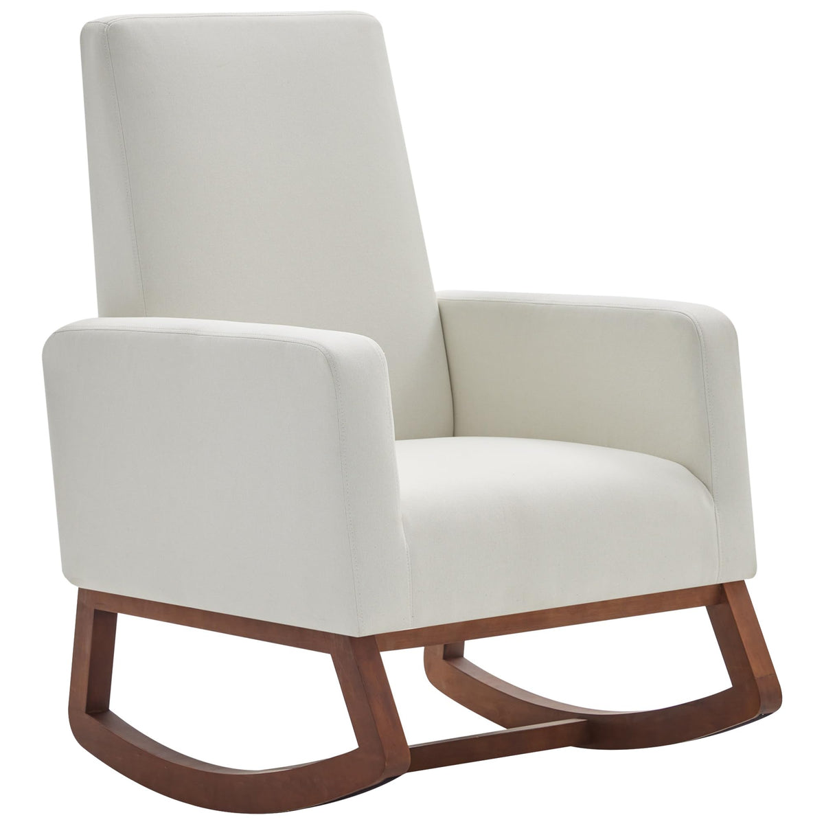 Belleze Modern Rocking Chair, Nursery Glider Rocker With Comfortable Padded Seat Solid Wood Base, Fabric Upholstery Arm Chair For Living Room Bedroom Baby Room - Felix (White)