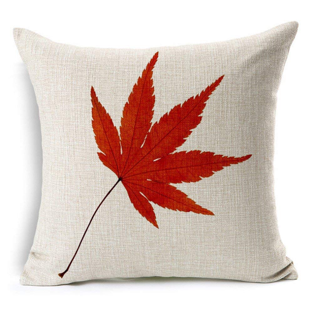 Leioh Fall Decor Cotton Linen Leaves,Maple Leaf Autumn Decorations Cushion Covers 18 X 18 Inch Sofa Home Decor Throw Pillow Case